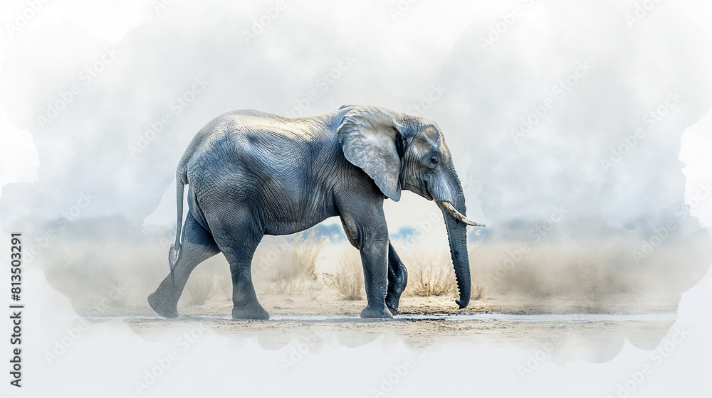 Fototapeta premium Majestic Elephant Walking Through Misty Waterscape