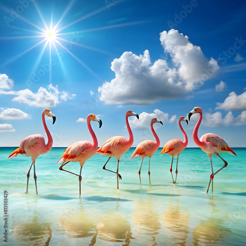 Graceful Flamingos Amidst the Serenity of the Lake