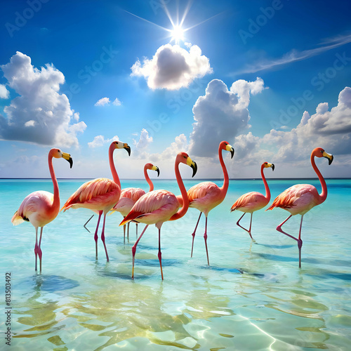 Graceful Flamingos Amidst the Serenity of the Lake