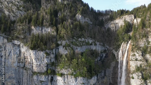 Seerenbach Falls waterfall establish shot Amden St. Gallen Switzerland Seerenbachfälle photo