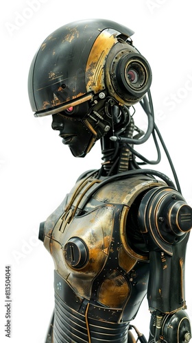 Porcelain style vintage rusty futuristic female robot sculpture sci-fi design photo