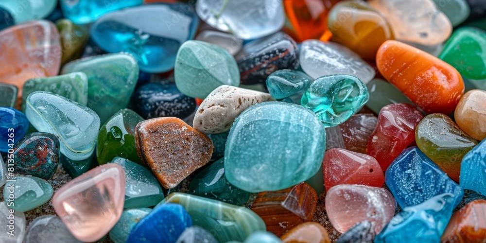 Close-up of a pile of colorful pebbles. AI. Close-up of a pile of colorful pebbles. AI.