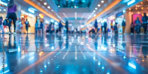 Blurred view of people walking in a shopping mall AI. © serg3d
