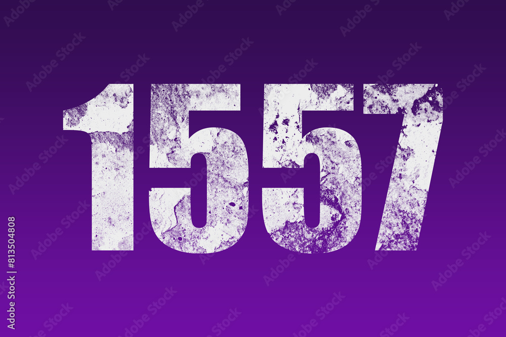 flat white grunge number of 1557 on purple background. flat white grunge number of 1557 on purple background.