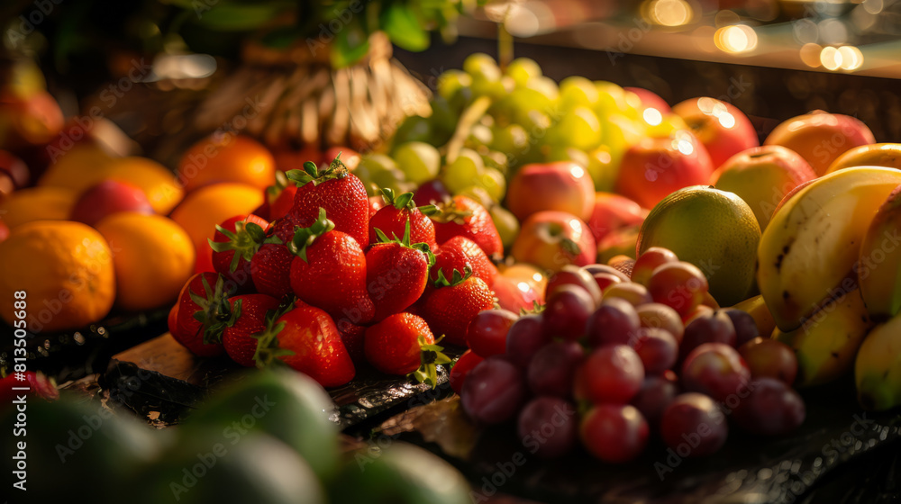 Vibrant Assortment of Fresh Fruits in Warm Lighting Vibrant Assortment of Fresh Fruits in Warm Lighting