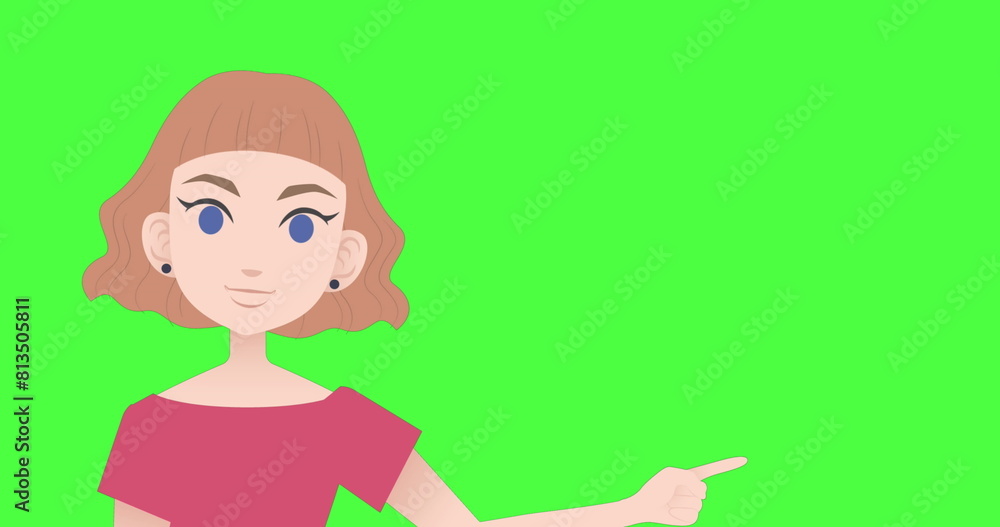 Image of illustration of caucasian woman talking and gesturing with copy space on green screen Image of illustration of caucasian woman talking and gesturing with copy space on green screen