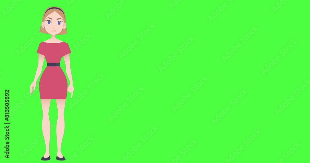 Image of illustration of caucasian woman talking and gesturing with copy space on green screen Image of illustration of caucasian woman talking and gesturing with copy space on green screen