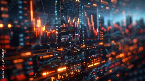 Stock market analytics on a holographic display  futuristic