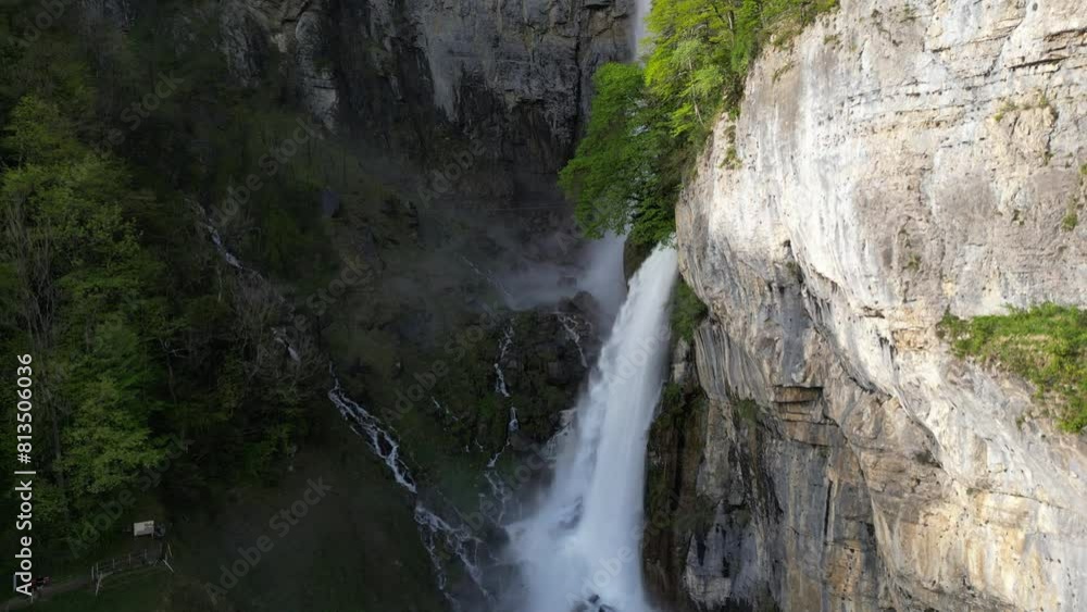 Beautiful Seerenbachfälle waterfall in Amden, Switzerland. Aerial view. Beautiful Seerenbachfälle waterfall in Amden, Switzerland. Aerial view.