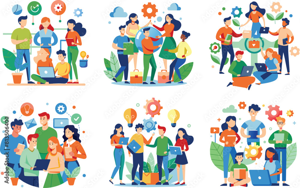 Set of flat business, teamwork icon, vector illustration.