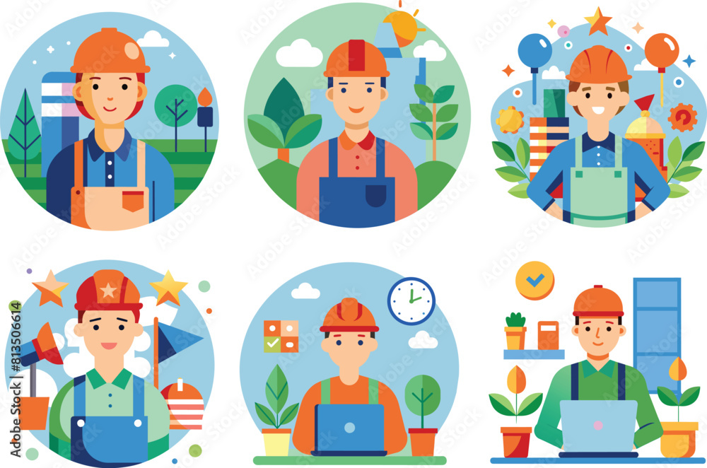 Set of flat people, worker icon, vector illustration.