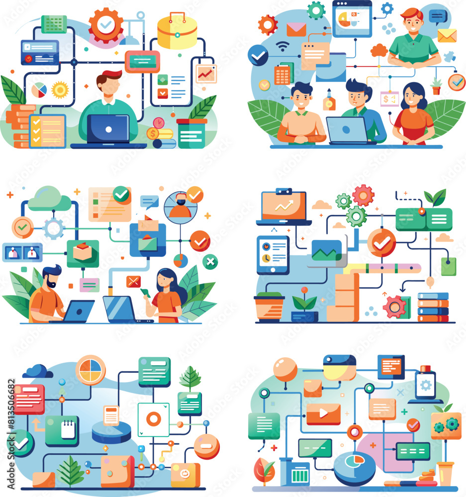 Set of flat business, workflow icon, vector illustration. Set of flat business, workflow icon, vector illustration.