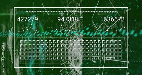 Image of numbers  data and connections on green background