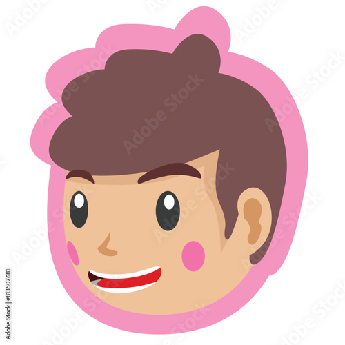 Cute cartoon boy face vector with pink background. Logo face on isolated white background. Vector or Illustration.