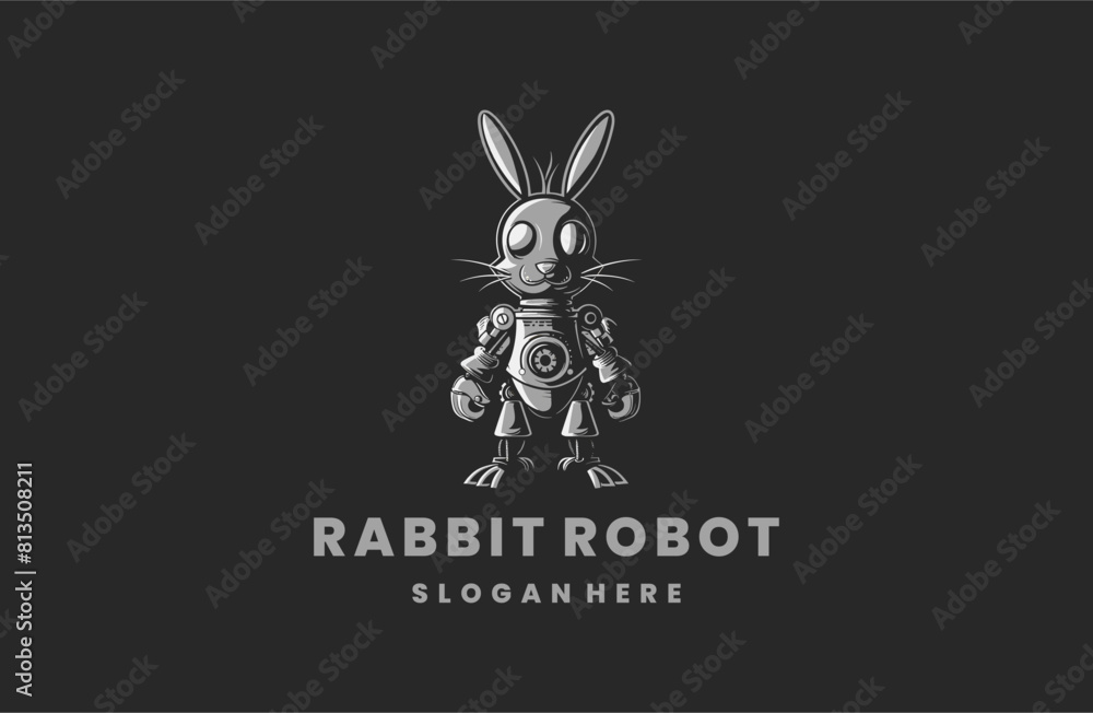 Fototapeta premium Rabbit robot style logo icon design template flat vector