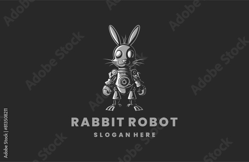 Rabbit robot style logo icon design template flat vector