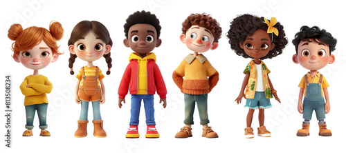Cute Cartoon Realistic Happy Children Characters Set