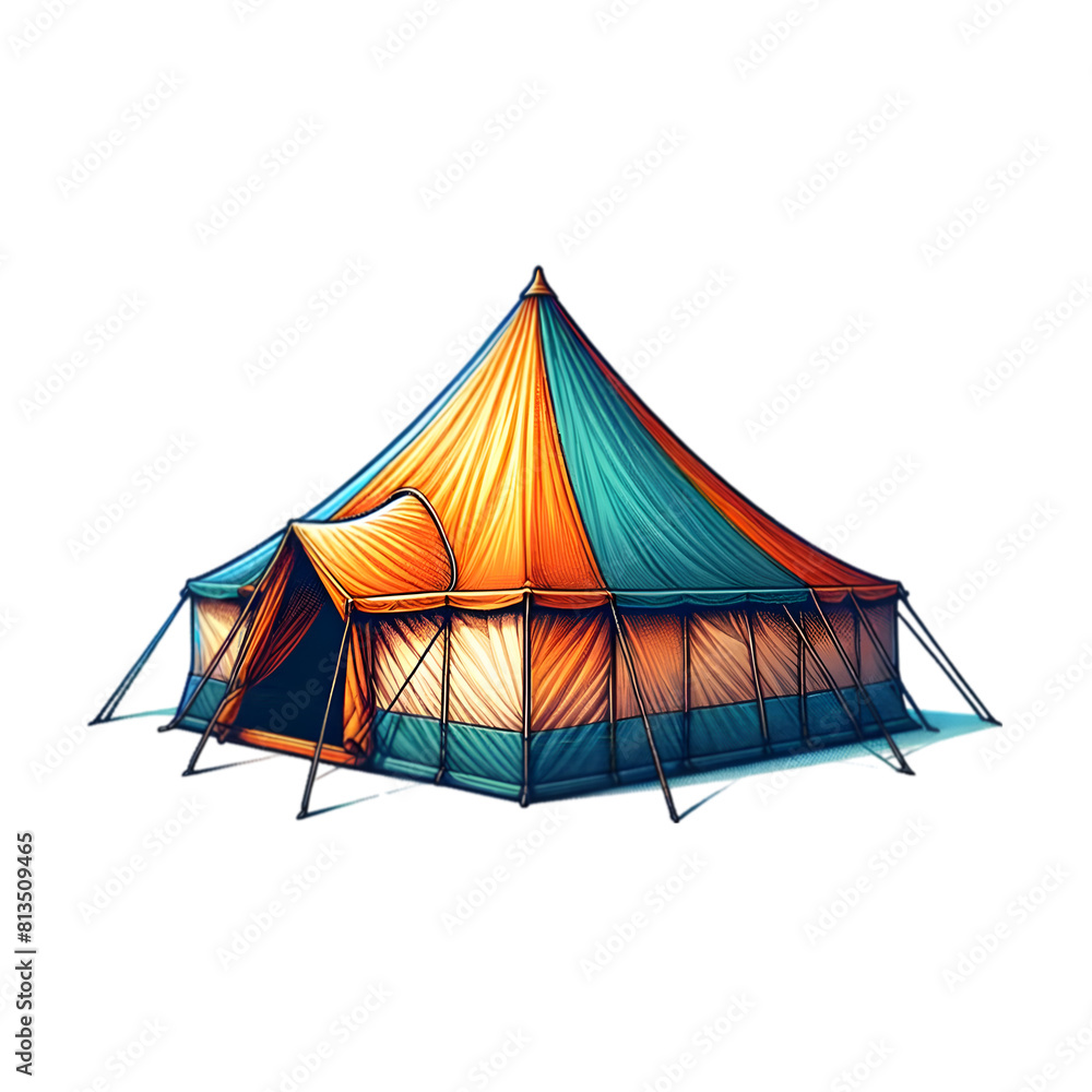 A brightly colored canopy tent was erected neatly in the middle. A brightly colored canopy tent was erected neatly in the middle.