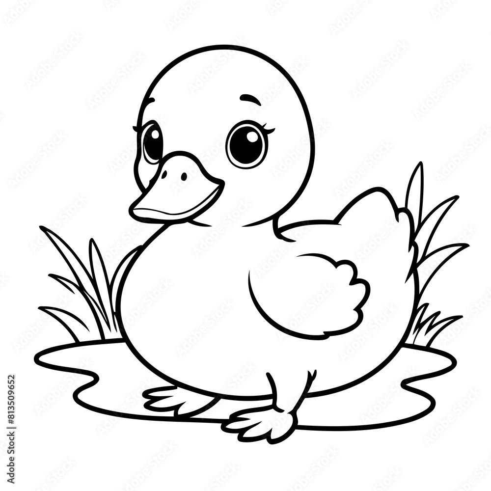 Cute vector illustration duck doodle for kids colouring page Cute vector illustration duck doodle for kids colouring page