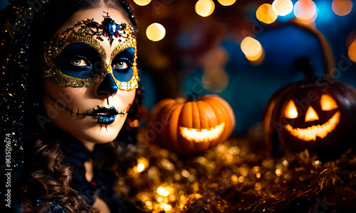 Woman in Halloween costume. Selective focus.