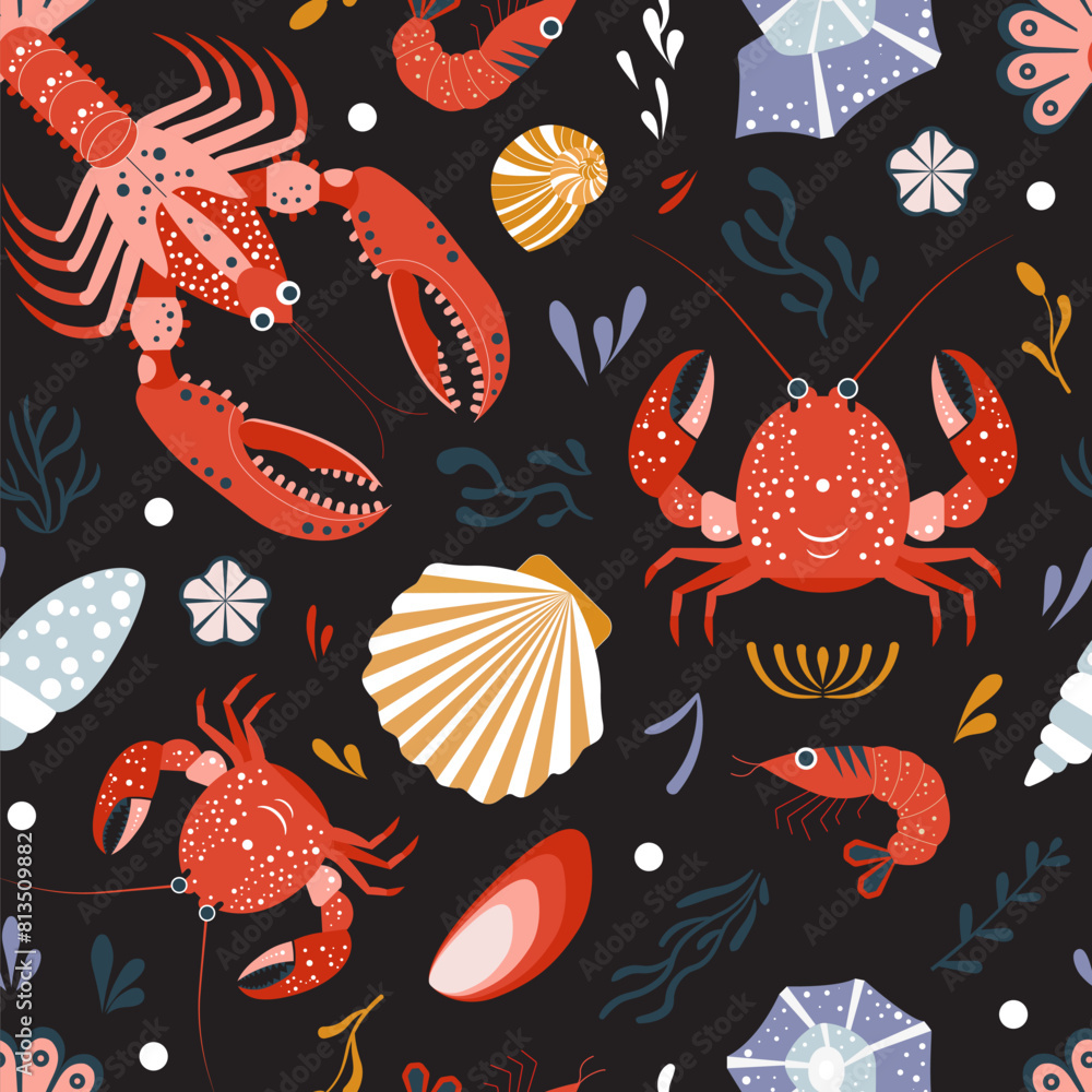 Lobsters and Crabs Summer Marine Pattern