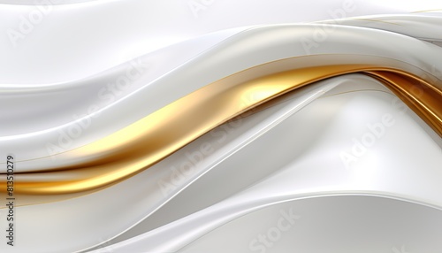 Abstract wavy luxury background with a golden line, a milky white light background with a golden line.