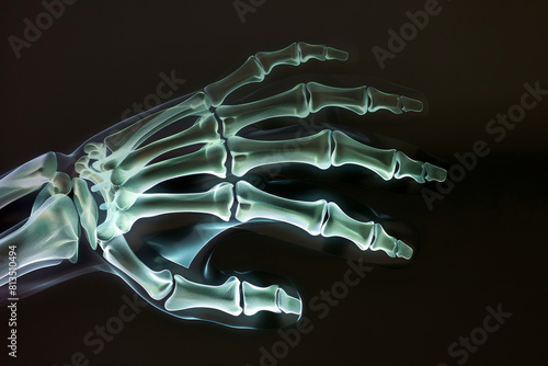 Haunting images of the hand bones on the X-ray film, super realistic photo