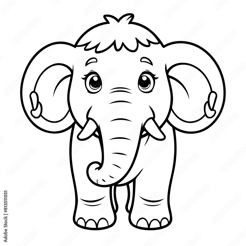 Fototapeta premium Simple vector illustration of Mammoth hand drawn for kids coloring page