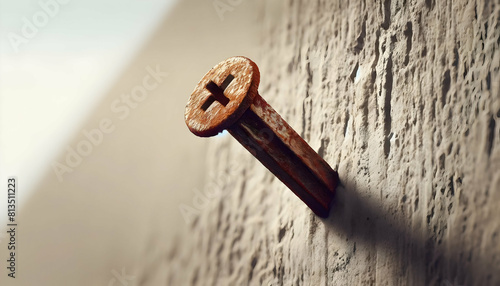 Rough cement walls And there was a nail stuck in it.