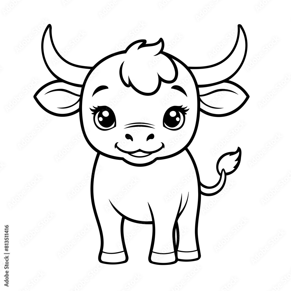 Simple vector illustration of bull hand drawn for toddlers