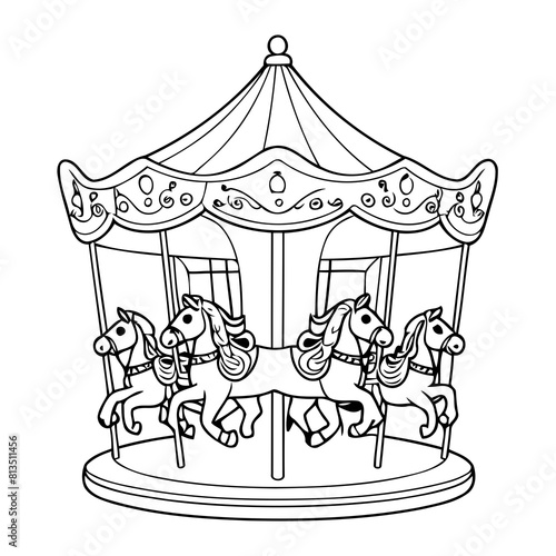 Cute vector illustration carousel for children colouring activity