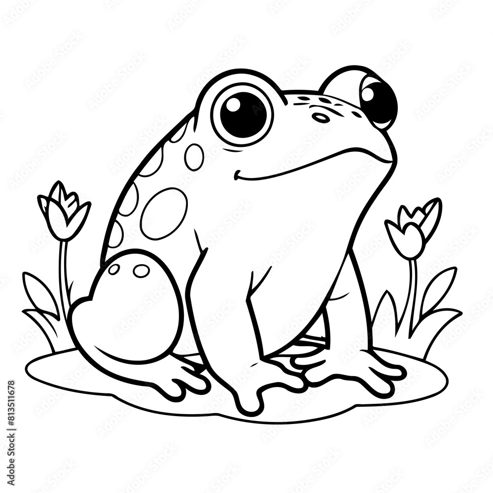 Fototapeta premium Simple vector illustration of frog drawing for children page