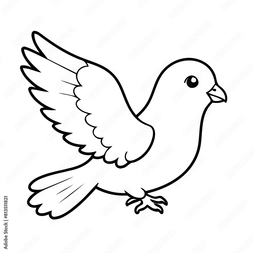 Obraz premium Cute vector illustration Pigeon doodle black and white for kids page