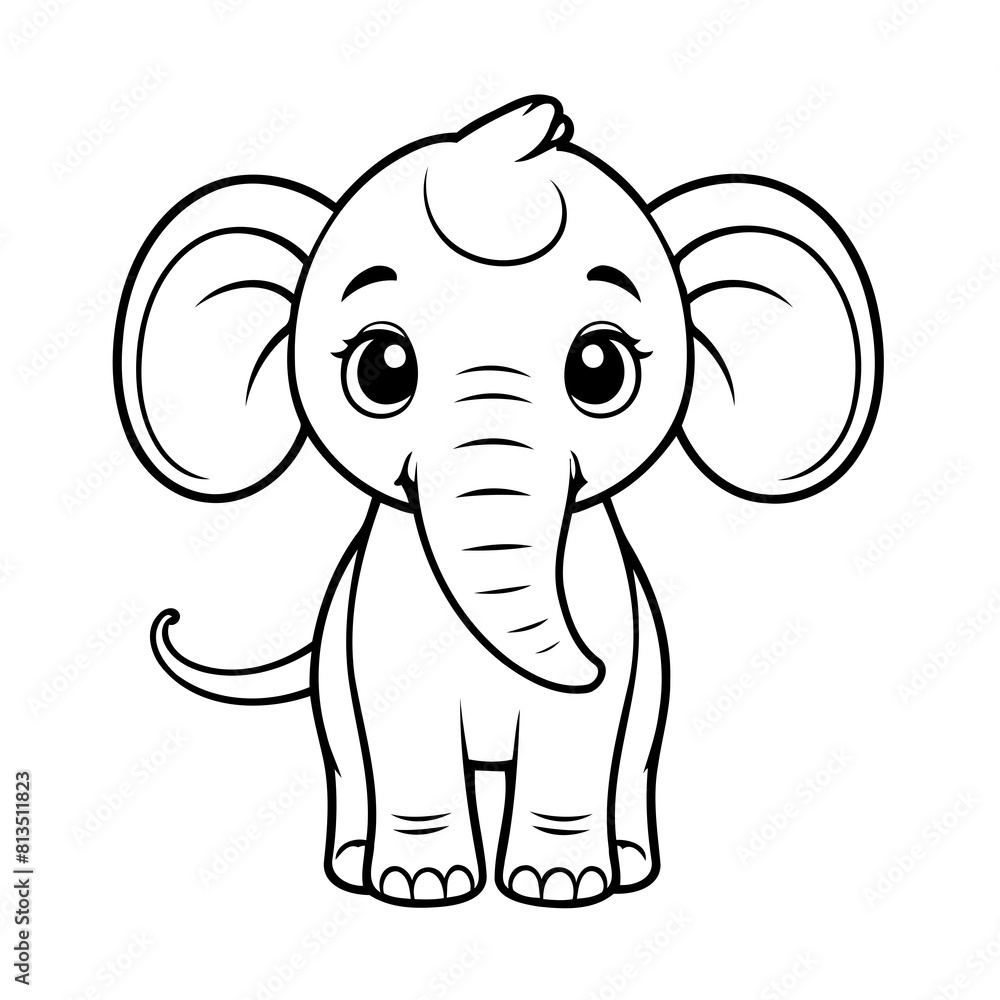 Cute vector illustration mammoth for kids colouring page