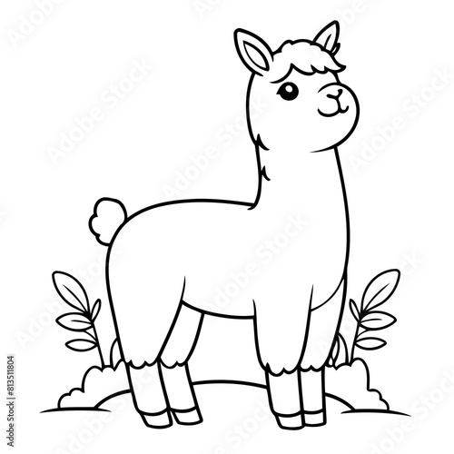 Cute vector illustration llama for toddlers colouring page