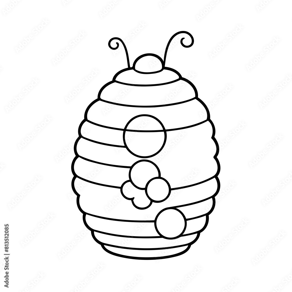 Vector illustration of a cute beehive drawing for kids colouring page Vector illustration of a cute beehive drawing for kids colouring page