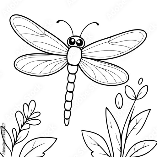 Cute vector illustration dragonfly drawing for colouring page