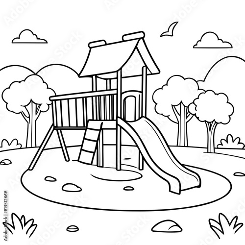 Simple vector illustration of playground colouring page for kids