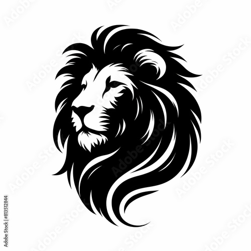 Majestic Black and White Lion Silhouette. A powerful and artistic black and white silhouette of a lion’s head, capturing the essence of regality and strength through its bold contrasts