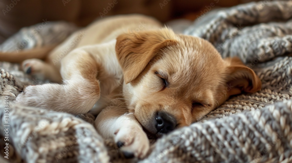 Cute dog sleeping on bed, closeup, Pet care concept. Cute dog sleeping on bed, closeup, Pet care concept.