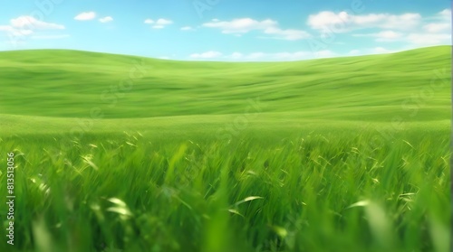 green field with blue sky, ai generated