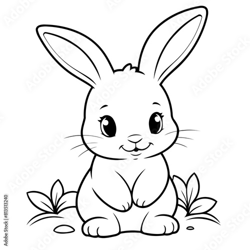 Simple vector illustration of bunny for kids colouring worksheet
