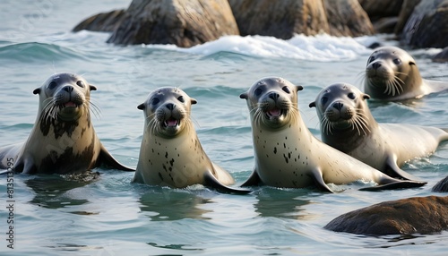 A group of playful seals splashing in the shallows upscaled 6 © Siiali