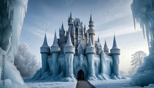 A magical castle encased in ice with intricate fr upscaled 4 photo