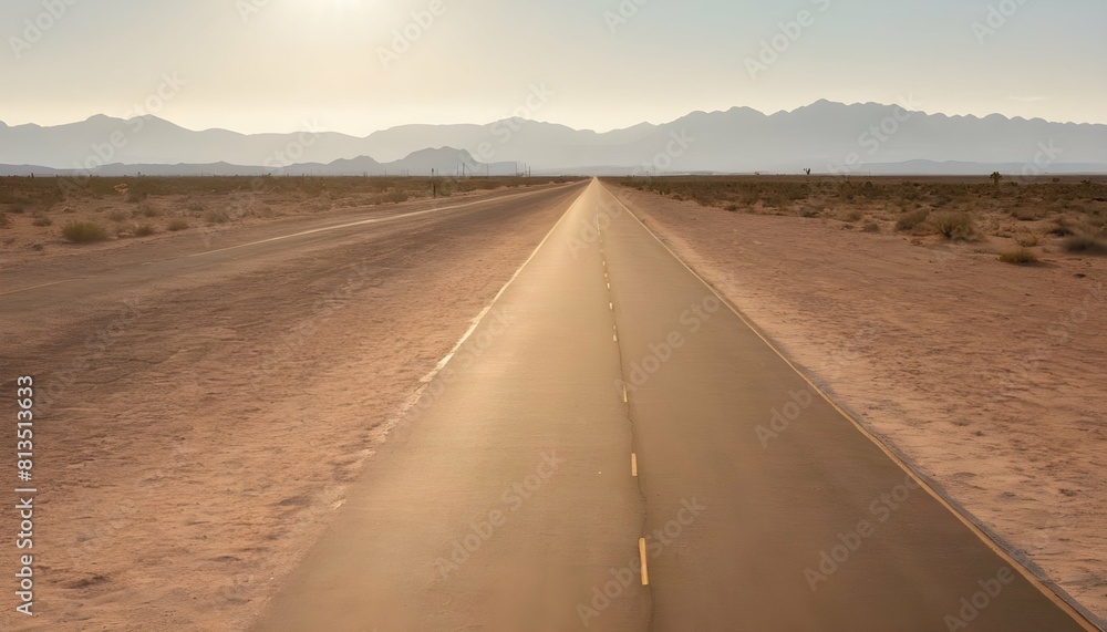 A sunlit road stretching across the empty expanse upscaled 4
