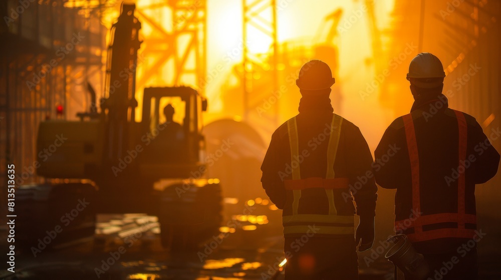 Silhouette of construction equipment on a busy site, abstract , background Silhouette of construction equipment on a busy site, abstract , background