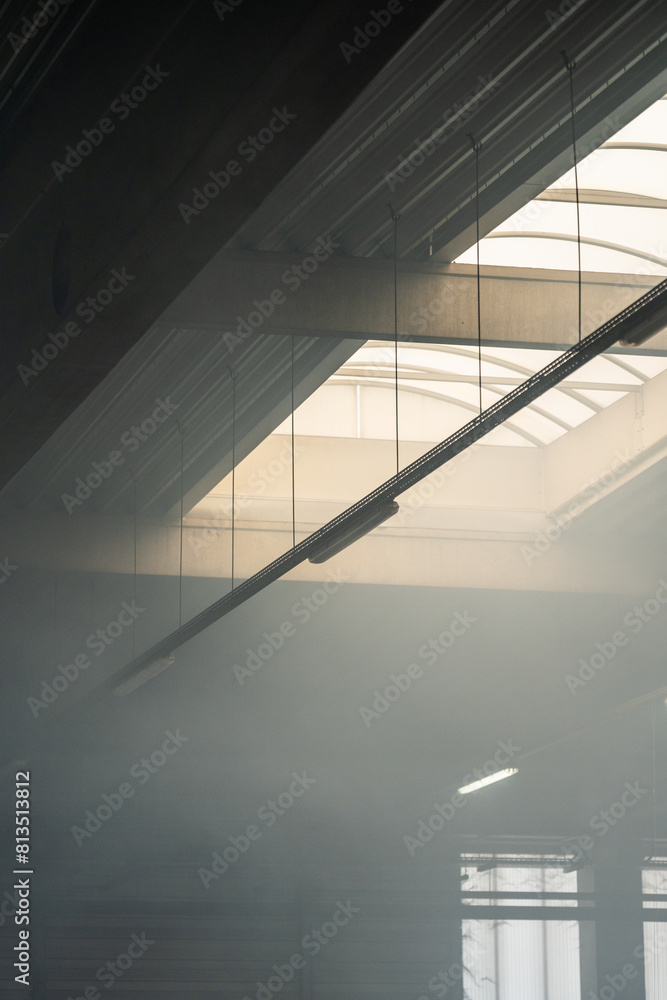 Fototapeta premium fog inside the production plant - lack of ventilation, smoky workplace