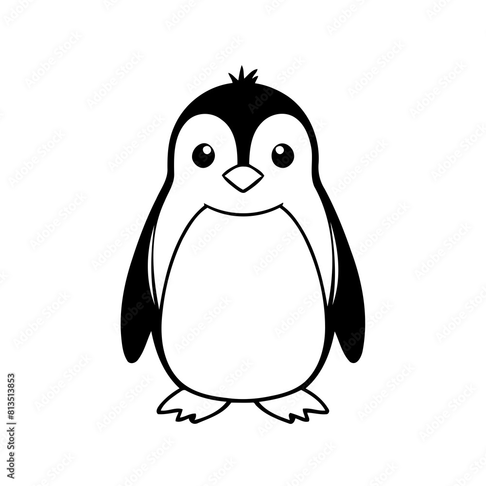 Fototapeta premium Simple vector illustration of Penguin for children colouring activity