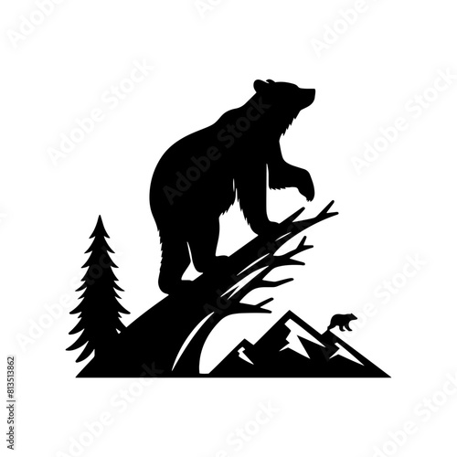 Bear Silhouette- Roaming Untamed Landscapes, Captured in Striking Vector Artistry- Bear Vector- Bear Illustration.