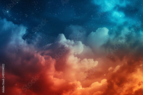 a red and blue cloudy sky background with stars 